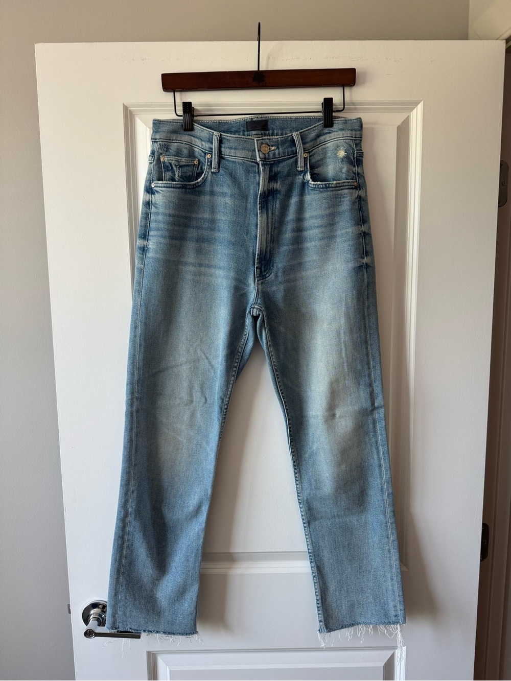MOTHER High Waisted Rider Ankle Fray Jeans